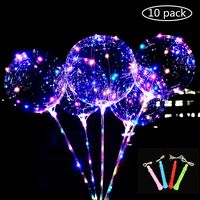 LED Light Up BoBo Balloons Colorful 10 Packs,3 Levels Flashing Handle,20 Inches Bubble Balloon,70cm Stick,Christmas Birthday Party Decoration