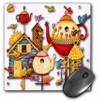 3dRose Pretty Decorative Teapots and Birdhouses Mouse Pad (mp_184658_1)