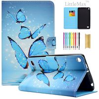 Kindle Fire 7 Case,LittleMax Ultra Slim PU Synthetic Leather Case Flip Stand [Magnetic Closure] Cover for Amazon Kindle Fire 7 5th Gen 2015 Version with 1 Free Stylus-02 Blue Butterfly