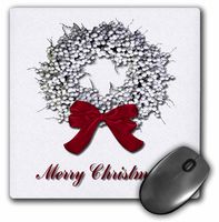 3dRose LLC 8 x 8 x 0.25 Inches Mouse Pad, Merry Christmas Twig Wreath with White Berries (mp_37025_1)