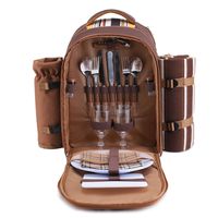 apollo walker Picnic Backpack Bag for 2 Person with Cooler Compartment, Detachable Bottle/Wine Holder, Fleece Blanket, Plates and Cutlery(2 Person, Brown)