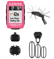 Lezyne Mega C GPS Bike Computer with Included Garmin Speed and Cadence Sensors and Wearable4U Cycling Multi Tool Bundle (Pink)