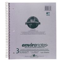 Environotes Recycled Wirebound Notebook, 3 Subject, 11 x 9 Inches, 120 Sheets, College Ruled, 3 Double Pockets, Grey Kraft Covers (13384)