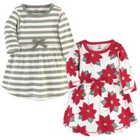 Touched by Nature Girls, Toddler, and Baby Organic Cotton Long-Sleeve Dresses, Poinsettia, 4 Toddler