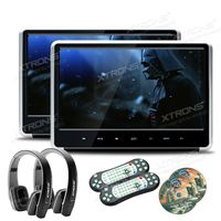 XTRONS 2X 11.6 Inch Pair Silver HD Digital Touch Panel Car Auto Headrest Active DVD Player Kid Games Built-in HDMI Port New Version Black Headphones Included