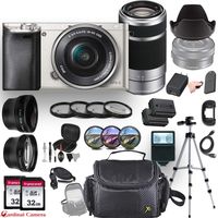 Sony Alpha a6000 (Silver) Mirrorless E-Mount Camera with 2 Sony Lenses (E 16-50mm f/3.5-5.6 OSS and E 55-210mm f/4.5-6.3 OSS) + Professional Accessory-Kit Bundle