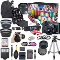 Canon EOS M6 Mirrorless Digital Camera with 15-45mm Lens Video Creator Kit (Black) + Wide Angle Lens + 2X Telephoto Lens + Flash + SanDisk 32GB SD Memory Card + Accessory Bundle