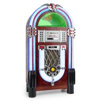 Auna Graceland Jukebox • USB • SD • AUX • AM/FM Radio • MP3 • CD-Player • LED • 50s Classic Style • 2-Band Equaliser • Programmable Playback • Brown Wooden