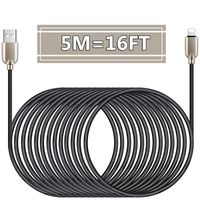 16FT Charger Cable,5M Nylon Braided Super-long Charger Cord USB Cable with Zinc Alloy Connector Compatible with Phone 11/11Pro/11ProMax/Xs/Max/XR/X/8/8Plus/7/7Plus/6S/6SPlus/5/5S/5C/SE/Pad/Pod (Black)