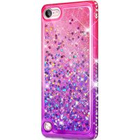 Case for iPod Touch 6/5,Girls Women Flowing Floating Liquid Quicksand Bling Glitter Sparkle Rhinestone Diamond Bumper Soft Gradient Color TPU Case Cover for iPod Touch 6/5 Bling Case,Pink Purple