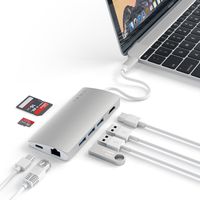 Satechi Aluminum Multi-Port Adapter V2 - 4K HDMI (30Hz), Gigabit Ethernet, USB-C Pass-Through, SD/Micro Card Readers, USB 3.0 - Compatible with 2018 MacBook Air, 2019/2018 MacBook Pro (Silver)