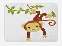 Ambesonne Nursery Bath Mat, Cartoon Monkey Hanging on Liana Playful Safari Character Cartoon Mascot, Plush Bathroom Decor Mat with Non Slip Backing, 29.5 W X 17.5 L Inches, Brown Green