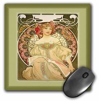 3dRose LLC 8 x 8 x 0.25 Inches Mouse Pad, Muchas Art Nouveau Painting of Pretty Lady with Flowers Around Her.Jp (mp_98596_1)