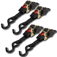4 Auto Retract NO-RATCHETING Ratchet Straps | 1" x 6' Retractable SELF-CONTAINED Compact Cargo Strap Tiedowns for Motorcycles, Bikes, ATVs | Tight & Secure Tie-Down in Pickups, Trailers, Garages