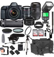 Canon EOS 6D Mark II with 24-105mm f/4 L is II USM + 50mm 1.8 STM + Tamron 70-300mm + 128GB Memory + Pro Battery Bundle + Power Grip + Microphone + TTL SpeedLight + Pro Filters,(25pc Bundle)