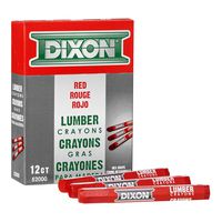 DIXON Industrial Lumber Marking Crayons, 4.5" x 1/2" Hex, Red, 12-Pack (52000)
