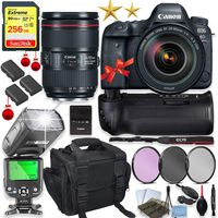 Canon EOS 6D Mark II DSLR Camera with 24-105mm f/4L II Lens Kit + 256GB Sandisk Memory, TTL Speedlight Flash (Good Up-to 180 Feet), Pro Power Grip + Holiday Special Bundle