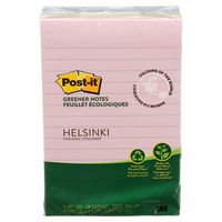 Post-it Greener Notes,  America's #1 Favorite Sticky Note, 4 in x 6 in, Helsinki Collection, Lined, 5 Pads/Pack, 100 Sheets/Pad (660-RP-A)