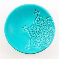 Turquoise Ring Dish - Handmade Jewelry Bowl with star pattern and aqua glaze