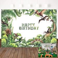 Mehofoto Dinosaur Theme Birthday Backdrop Green Leaves Birthday Party Background 7x5ft Boy's Roar Birthday Party Banner Decor Watercolor Photo Booth Studio Prop