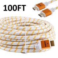 ableVantage HDMI Braided for PS4 HDMI Cable 18Gbps Premium Braided Cord -Gold Plated Connectors -Ethernet,Audio Return -Video HD 1080p,3D PlayStation PC Computer Monitor White (100FT)