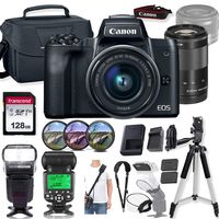 Canon EOS M50 Mirrorless Digital Camera (Black) and 15-45mm & 55-200mm Lens w/High Speed Flashlight + Prime Accessory Bundle