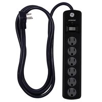GE, Black, 6 Outlet Surge Protector, 8 Ft Extension Cord, Power Strip, 1300 Joules, Twist-To-Close Safety Covers, 33662
