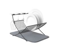 Umbra XDRY Dish Drying Rack and Microfiber Dish Mat - Space Saving Lightweight Design, Folds Up For Easy Storage, Charcoal