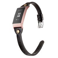 Wearlizer Compatible with Charge 3 Bands for Women Leather Slim Thin Leather for Charge 3 hr SE Special Edition Rose Gold Band Accessories Strap T-Black