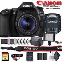 Canon EOS 80D DSLR Camera with 18-55mm Lens (International Model) (1263C005) W/Bag, Extra Battery, LED Light, Mic, Filters and More - Advanced Bundle