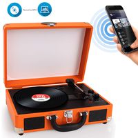 Upgraded Vintage Record Player - Classic Vinyl Player, Turntable, Rechargeable Batteries, Bluetooth, MP3 Vinyl, Music Editing Software Included, Works w/Mac & PC, 3 Speed - Pyle PVTTBT6OR (Orange)