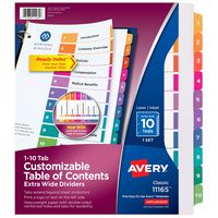 Avery 10-Tab Extra-Wide 3 Ring Binder Dividers, Customizable Table of Contents, Multicolor Tabs, 1 Set (11165)