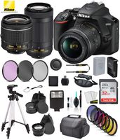 Nikon D3500 DSLR Camera with 18-55mm Lens, Nikon AF-P 70-300mm Lens USA (1588) with Accessory Bundle - Includes SanDisk Ultra 32GB SD Card + 9PC Filter Kit + 57" Tripod + More