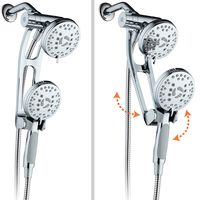AquaSpa High Pressure 48-mode Luxury 3-way Combo with Adjustable Extension Arm - Dual Rain & Handheld Shower Head - Extra Long 6 Foot Stainless Steel Hose - All Chrome Finish - Top US Brand