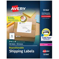 Avery 55164 Repositionable Shipping Labels, Laser, 3 1/3 x 4, White (Box of 600 Labels)