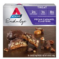 Atkins Pecan Caramel Clusters. Rich and Decadent Treats with Chocolate, Caramel, and Pecans. 10 Packs per Box (3 Boxes)