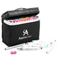Alcohol Markers for Adults, Teens - AspireColor 80 Color Dual Tip Sketch Markers with Alcohol Based Ink - Bonus Fineliner Pen, Colorless Blender, Carry Case Included - Art Markers for Artists Drawing