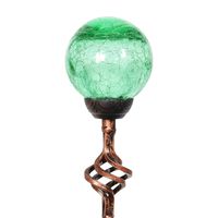 Exhart Solar Green Cracked Crystal Ball Metal Finials Yard Stake - Glass Ball Metal Stake w/Solar LED Outdoor Lights, Glass Globe Metal Artwork, Glass Orb Metal Ground Stake, 3.5" L x 3.5" W x 31" H