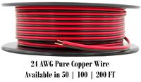 GS Power 24 AWG (American Wire Gauge) 200 feet Pure Copper Red Black Bonded Zip Cord Cable for Car Audio 12Volt Automotive LED Light Harness Wiring (Also Available in 50 & 100 ft roll)