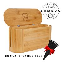 Large Bamboo Cable and Cord Management Organizer Box: X-Large Wire Cover and Cablebox for Power Strip and Surge Protector. Hide White and Black Cords to Baby Proof Your Small Electrical Storage
