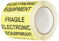 TapeCase Shipping Packing Labels"Fragile Electronic Equipment", Yellow/Black - 500 per Pack (1 Pack)