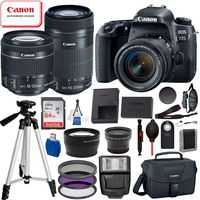 Canon EOS 77D Digital SLR Camera with EF-S 18-55mm is STM and EF-S 55-250mm is STM Lens (Black) 19PC Professional Bundle Package Deal -SanDisk 64gb SD Card + Canon Shoulder Bag + More