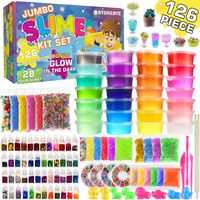 126 Pcs DIY Slime Making Kit for Girls Boys - Birthday Idea for Kids Age 5+. Ultimate Fluffy Slime Supplies Include 28 Crystal Slime, 2 Glow in The Dark Powder, 48 Bottle Glitter Jar etc.