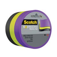 Scotch Expressions Masking Tape, 0.94 " x 20 yd, Pack of 3, Lime Green/Black/Purple, 3 Rolls (3437-3GBP)