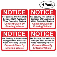 (4 Pack) Notice Vehicle is Equipped with Audio and Video Recording Devices Consent by Entering Sticker - Self Adhesive 2½ X 3½" 4 Mil Vinyl Decal - Indoor & Outdoor Use - UV Protected & Waterproof -