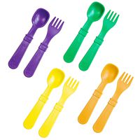 Re-Play Made in USA 8pk Toddler Feeding Utensils for Easy Baby, Toddler, Child Feeding - Amethyst, Kelly Green, Sunny Yellow, Yellow (Mardi Gras+)
