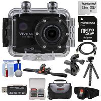 Vivitar DVR786HD 1080p HD Waterproof Action Video Camera Camcorder (Black) with Remote, Vented Helmet & Bike Mounts + 32GB Card + Case + Tripod Kit