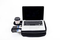 TaboLap Laptop Bag Converts to LapDesk - Computer Bag Doubles as a Lap Table with a Bottle or Cup Holder - 2 Trays to Store Snacks, Gadgets, as Mouse Pad 14-Inch Black Suede Leather Travel Case