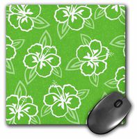 3dRose Hawaiian Hibiscus Flower Print - Green and White - Mouse Pad, 8 by 8 inches (mp_77500_1)