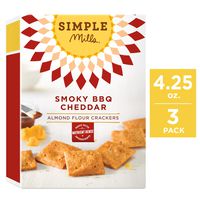 Simple Mills Almond Flour Crackers, Smoky BBQ Cheddar, 4.25 Ounce (Pack of 3)